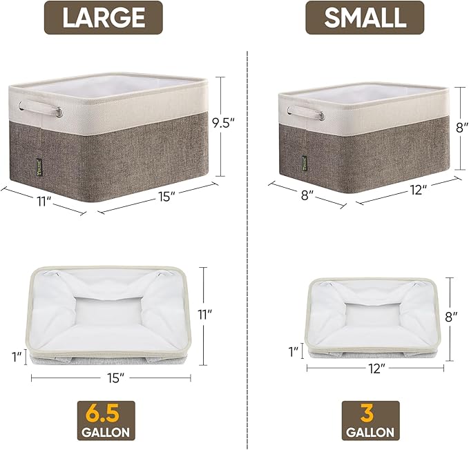 BALEINE 3 Pack Fabric Closet Storage Bins for Shelves, Linen Closet Organizers and Storage, Decorative Baskets for Organizing, Shelf, Clothes, Home, Office (Brown, 15"x11"x9.5")