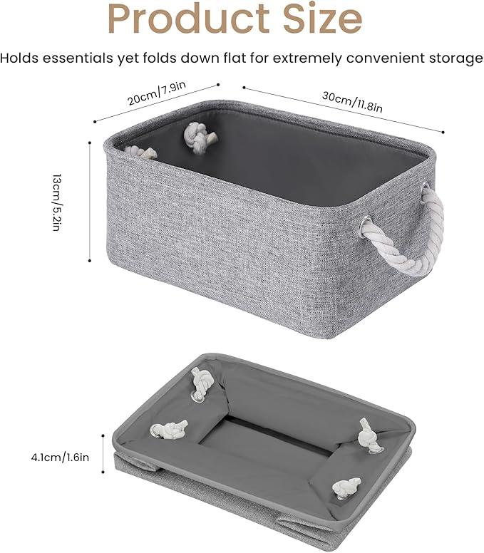 Storage Baskets for Shelves 11.8x7.9x5.2 Inch, Foldable Fabric Storage Bins with Handles, Small Storage Baskets for Organizing Closet, Office, Home Organization (1-Pack, Gray)