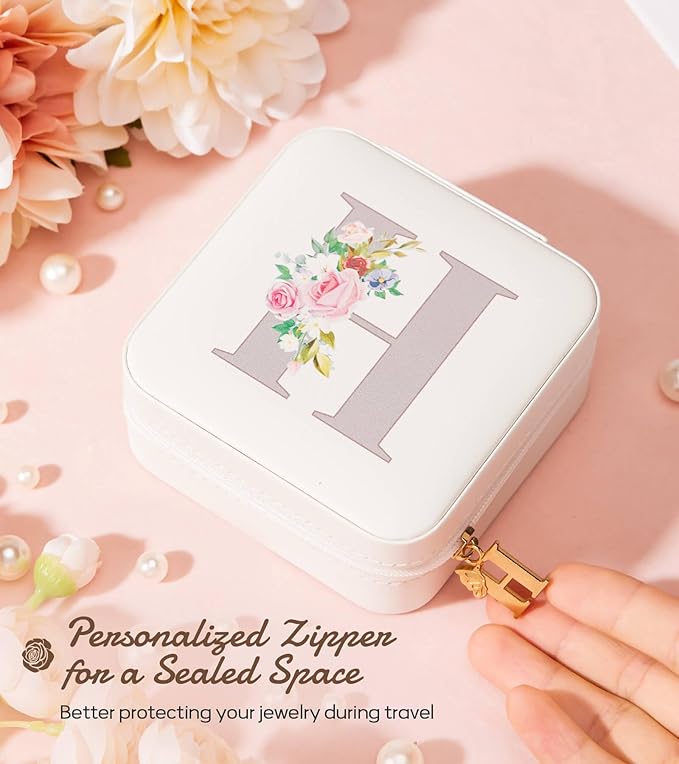 Enthralite Travel Jewelry Box for Girls: Traveling Jewelry Case Gift for Women - Mini Organizer for Necklaces Earrings White H