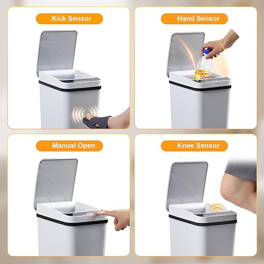 Automatic Bathroom Trash Can Touchless 2.6 Gallon Small Trash Cans with Lid Narrow Garbage Can for Kitchen, Toilet, Bedroom, RV, Living Room