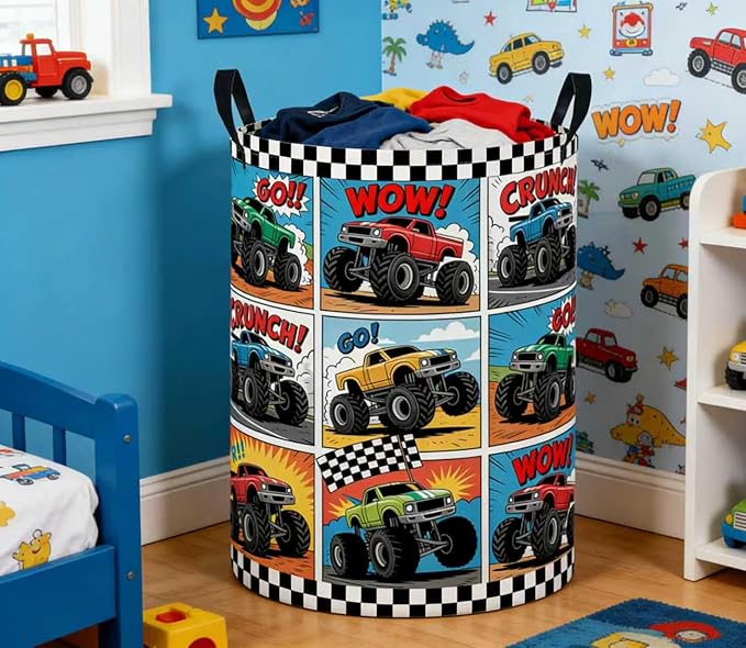 Baby Laundry Basket Baby Nursery Hamper Kids Laundry Basket Toy Storage Bin for Boys Room Decor Gift Baskets for Bedroom Bathroom(Truck)