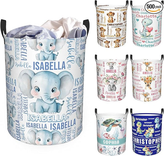 Custom Name Laundry Hamper, Personalized Laundry Basket with Name for Baby Boys Girls, Customized Collapsible Dirty Clothes Hamper Storage with Handles for Bedroom Bathroom Dorm Room Decor