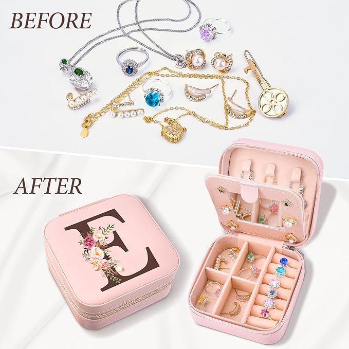 Inngeroo Mothers Day Mom Gifts from Daughter Son, Travel Jewelry Case Box Organizer Personalized Gifts for Mom Wife Women, Gift for Friend Sister Grandma Aunt, pink