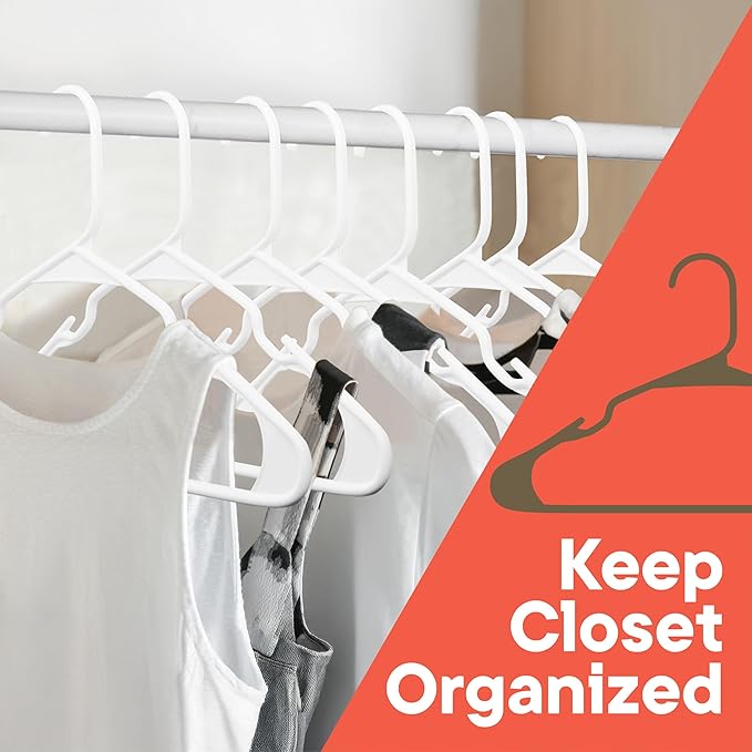White Plastic Hangers 100 Pack– Heavy-Duty Plastic Hangers Slim and Space-Saving, Durable and Lightweight PP with Non-Slip Shoulder Notches for Slip Dresses, Suits, Jackets & Camisoles