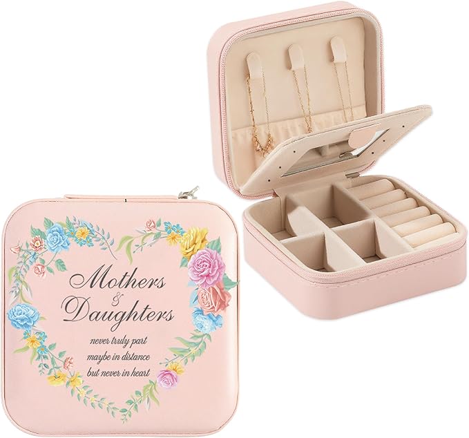Daughter Gifts Mothers And Daughters Never Truly Part Jewelry Box Valentines Mothers Day Birthday Gifts for Daughter from Mom Christmas Graduation Gift for Daughters Adult Pink Jewelry Case