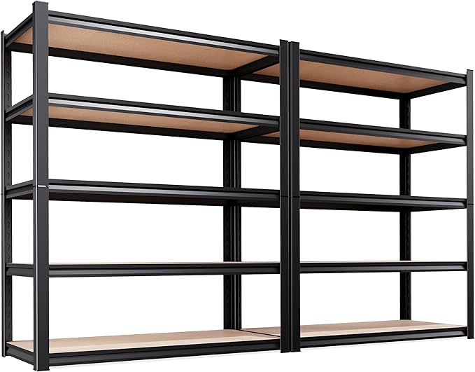 2-Piece Set 78''H*46''W Storage Shelves,3000LBS Garage Shelving,Adjustable Garage Shelves,Heavy Duty Metal Shelving, 5 Tier Wood Utility Steel Shelf, Shelving Units and Storage Rack 2Pack