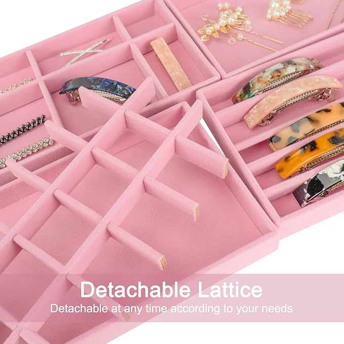 12Pcs Velvet Stackable Jewelry Trays, Jewelry Drawer Organizer, Large Removable Display Jewelry Tray, Necklace Bracelet Storage Box for Earring, Ring, Brooch, Watch (Pink)