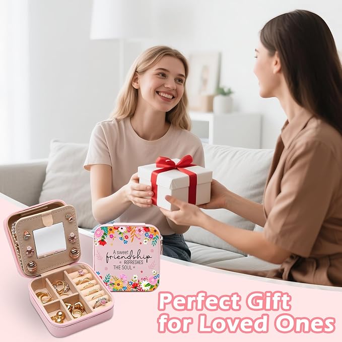 GAOLZIUY Friendship Gifts for Women, Friendship Travel Jewelry Box with Flowers, Portable Jewelry Organizer Case for Women Girls, Bestie Birthday Gifts for Soul Sister Best Friend BFF