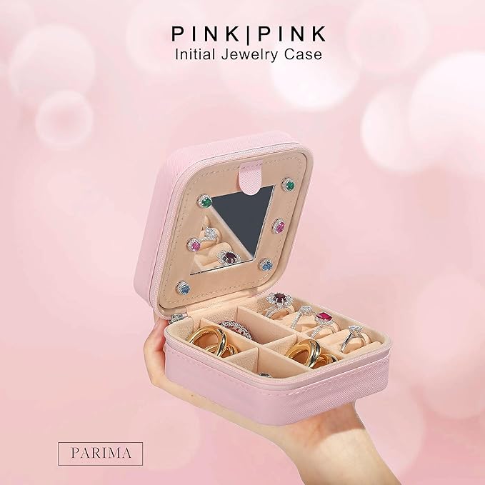 Parima Small Jewelry Box for Girls, Travel Initial Girls | Organizer Case Mini Box-Initial R Pink