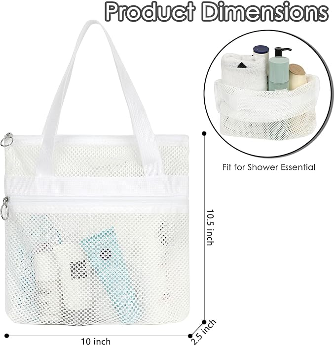 GYEUKHAM Mesh Shower Caddy Portable Shower Bag for Travel,Gym,Camping – Quick-Dry Hanging Toiletry Organizer with Zipper Pockets for Bathroom Essentials,White