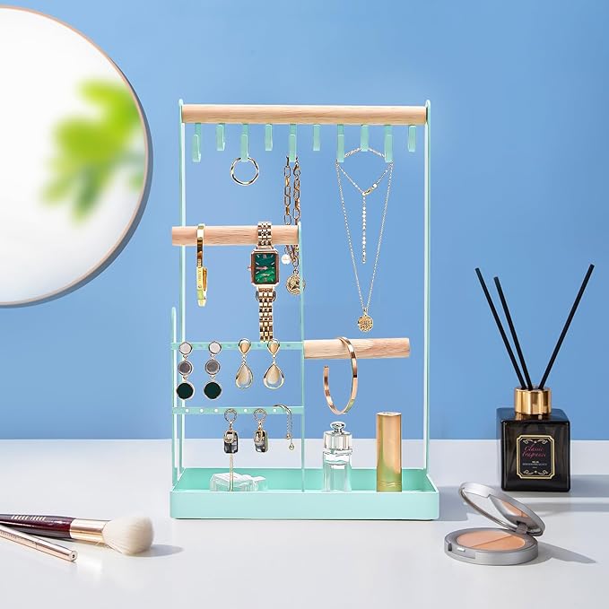 ProCase Cute Jewelry Stand, Aesthetic Jewelry Organizer for Dresser Vanity, Jewelry Holder Display for Necklaces Earrings, Gifts for Teen Girls Women, Bedroom Dorm Decor -Medium, Aqua