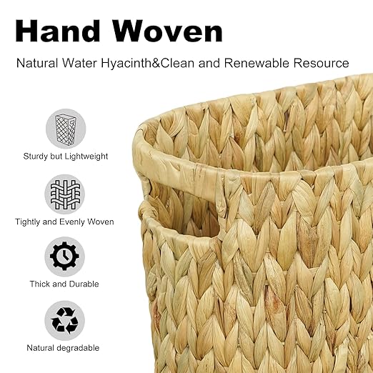 Coeusy Wicker Trash Can,Bathroom Trash Can,Water Hyacinth Wicker Waste Basket for Bathroom,Handwoven Narrow Small Waste Basket for Bedroom,Office,5 Gallon