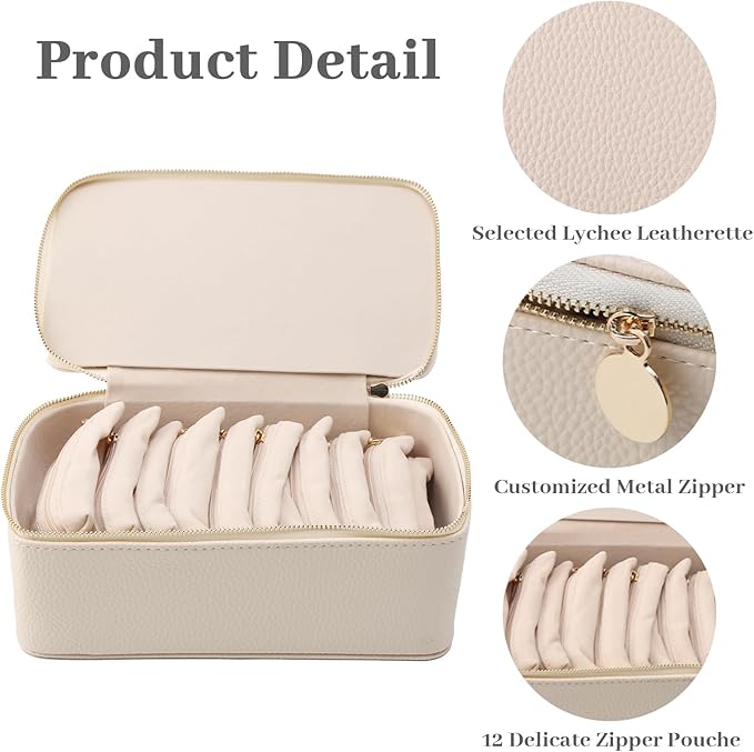 NCONCO Travel Jewelry Box, PU Leather Travel Jewelry Organizer, Portable Travel Jewelry Case with 12pcs Velvet Jewelry Bags for Necklaces Rings Earrings Sorting Storage