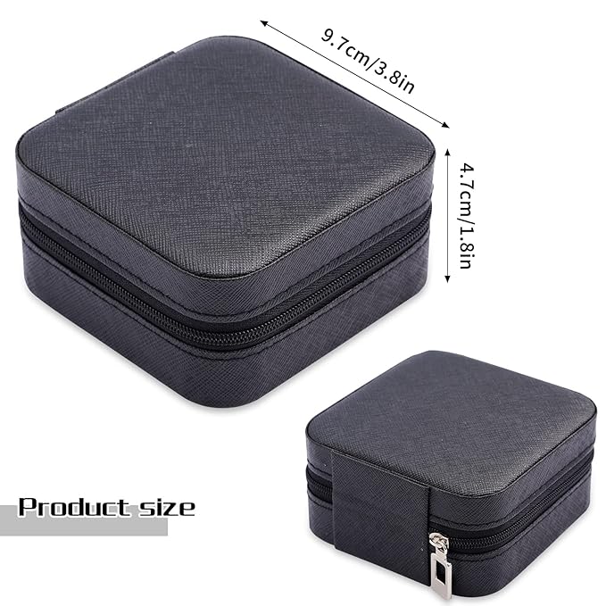 Neveika Portable Travel Mini Jewelry Box Leather Jewellery Ring Organizer Case Storage Gift Box Girls Women (black).