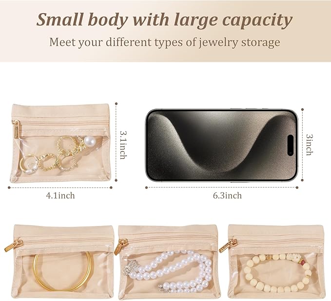 12 Pcs Portable Travel Jewelry Organizer Velvet Jewelry Pouch with Zipper Clear Travel Jewelry Bag for Travel Business Trip for Mom Wife Women Gift