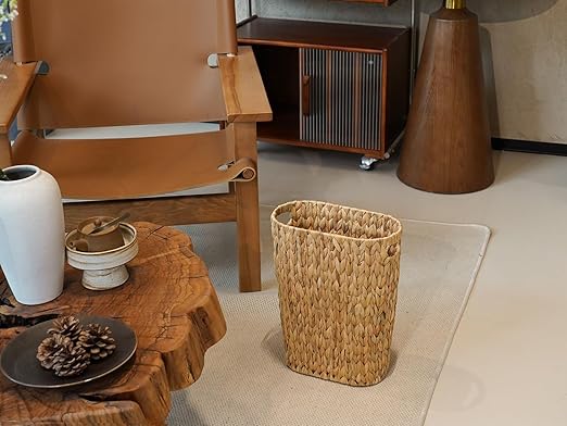 Coeusy Wicker Trash Can,Bathroom Trash Can,Water Hyacinth Wicker Waste Basket for Bathroom,Handwoven Narrow Small Waste Basket for Bedroom,Office,5 Gallon