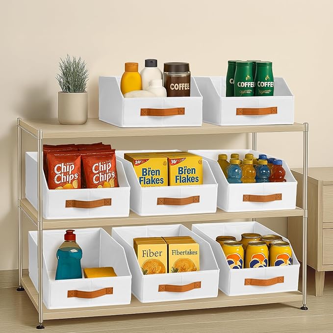 Homsorout Fabric Storage Bins for Organizing - 12 Pack Large Trapezoid Collapsible Storage Bins with Front Handle, Closet Organizers and Storage for Bedroom, Home Shelves, Small Spaces, White