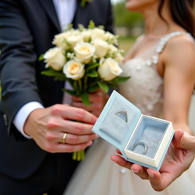Book Shaped Ring Box - Vintage Engagement Ring Box with Hinged Lid for Proposal Engagement Wedding, Proposal Ring Case -PRB016-Blue