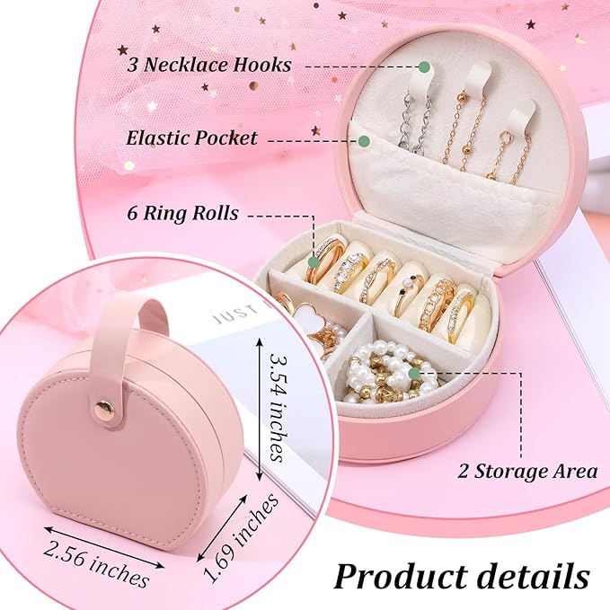 10 Pack Travel Jewelry Case Mini Leather Bridesmaid Jewelry Gift Box Bulk, Half Moon Design, Detachable Handle, Small Earring Storage Organizer for Women Girls Bridesmaid Proposal Gifts(Pink)