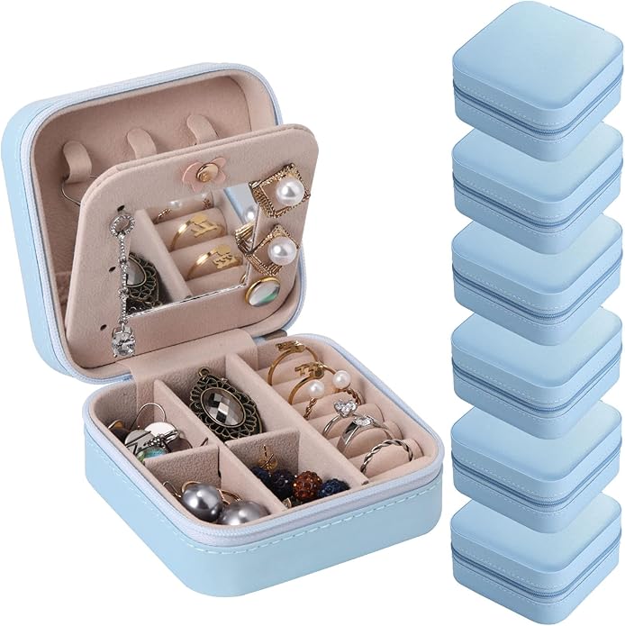 Hillban Bridesmaid Gifts Jewelry Box with Mirror, PU Leather Small Travel Jewelry Case Organizer Storage for Women Girls