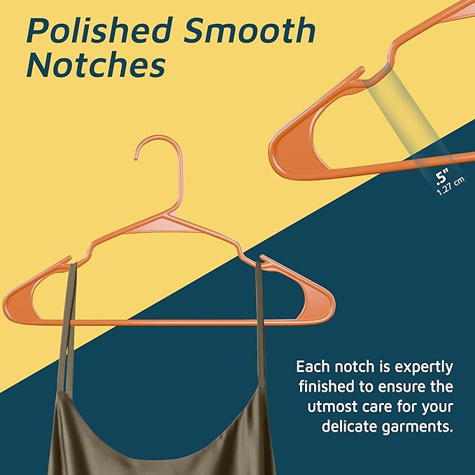 Lifemaster Plastic Clothes Hangers – Heavy Duty Hanger Set, for Organizing Clothes, Dresses, and Coat, Holds Up to 5 lbs, Space-Saving Hangers with Non-Slip Shoulder Grooves, Pack of 120, Orange