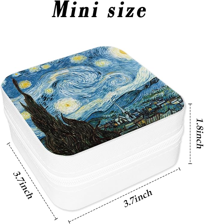 White Jewelry Organizer Box Portable Jewelry Storage Case Jewellery Box for Girls Boys Women Men Travel Jewellery Storage for Ring Earring Birthday Christmas Gifts Van Gogh Starry Night Blue
