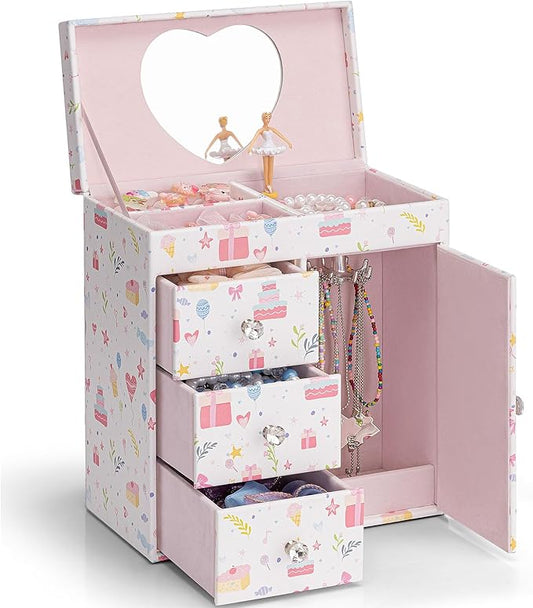 VLANDO Musical Jewelry Box for Girls, Large Kid Music Box with Ballerina for Birthday Bedroom Decor, 4 Layer Girl Jewelry Gifts for Girls Kids - Fantasy