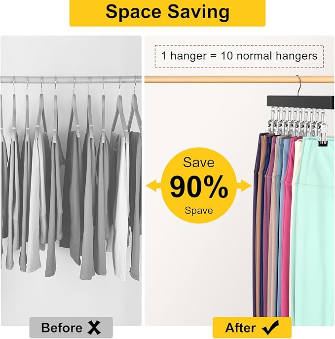 Legging Organizer for Closet, Pants Hangers with Clips Holds 20 Leggings, Jeans, Hats, Shorts, Socks, 360° Rotating Space Saving Hanging Clothes Organizer for Closet Storage 2Pcs