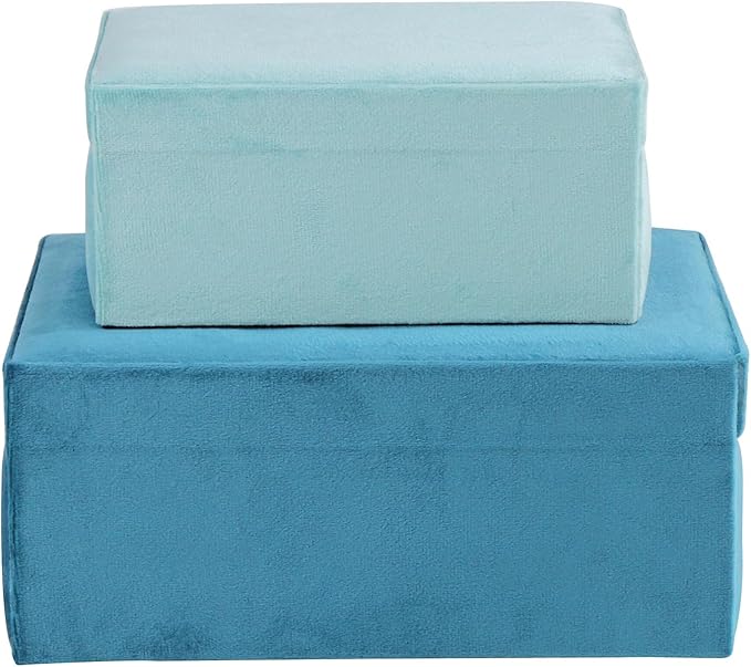HofferRuffer Velvet Jewelry Boxes Decorative Boxes, Storage Accessory Organizer Boxes with Elegant Handle Decor, Classic Velvet Set of 2 Pieces (Blue)