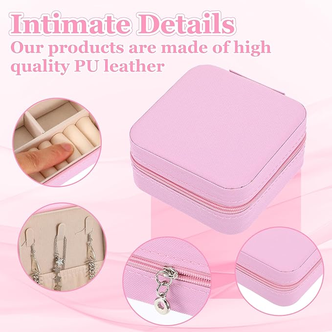 12pcs Mini Travel Jewelry Case,Pink Bridesmaids Proposal Small Jewelry Box Mini Jewelry Organizer,Small PU Leather Portable Storage Box for Rings,Earrings,Necklaces,Pendants,Bracelets