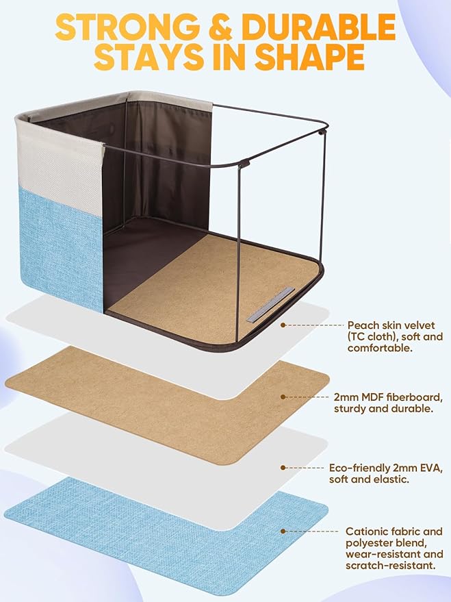 BALEINE 4 Pack Fabric Closet Storage Bins for Shelves, Linen Closet Organizers and Storage, Decorative Baskets for Organizing, Shelf, Clothes, Home, Office (Skyblue, 17''x13''x10.5'')