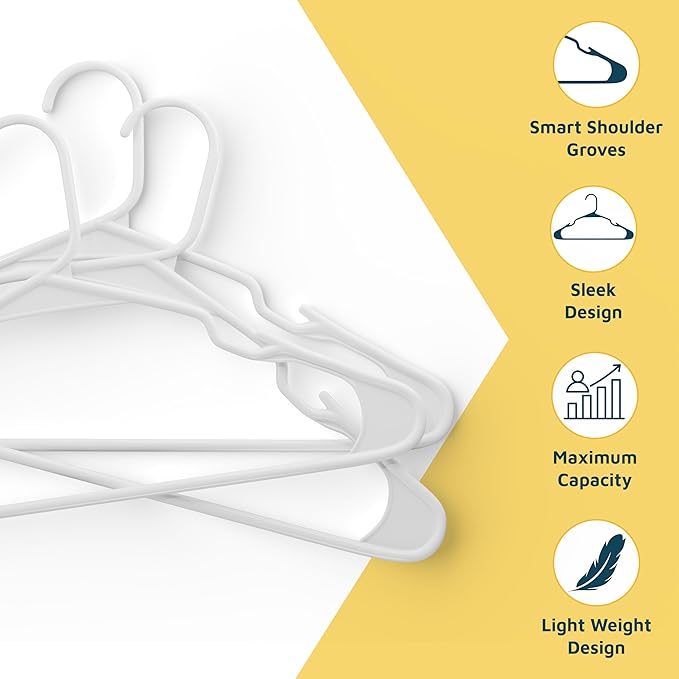 Lifemaster Plastic Clothes Hangers – Heavy Duty Hanger Set, for Organizing Clothes, Dresses, and Coat, Holds Up to 5 lbs, Space-Saving Hangers with Non-Slip Shoulder Grooves, Pack of 20, White