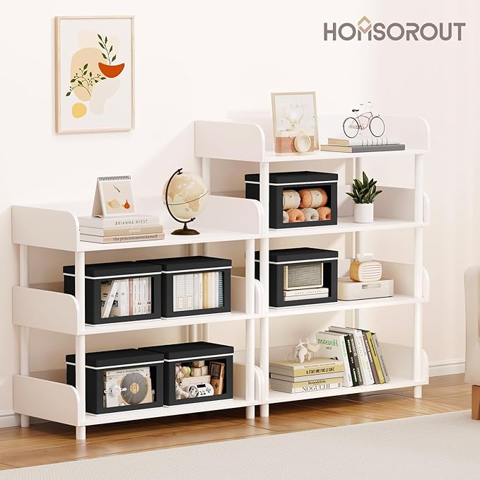 Homsorout Storage Bins with Lids - Small Fabric Organizers with Window, Collapsible Storage Bins for Clothes, Decorative Closet Organizers for Towels, Tshirt, 4 Pack, Black