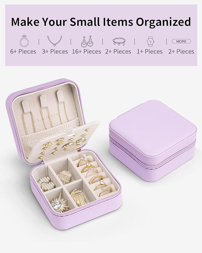 VLANDO Travel Jewelry Case, Small Travel Jewelry Organizer Box for Girls Women - Purple