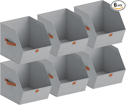 Homsorout Fabric Closet Storage Cubes - 6 Pack Square Storage Bins with Dual Handles for Clothes, Towels, Toys, Cube Storage Organizers for Bedroom, Nursery, Shelves, Closet, Small Spaces, Grey