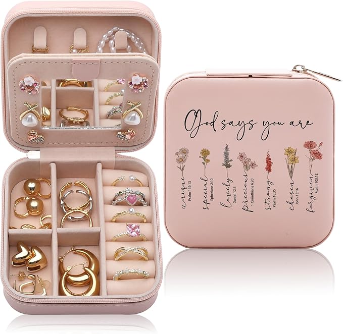 God Says You Are Christian Gift Jewelry Box, Christian Bible Gifts for Women, Faith Based Gifts, Bible Verse Jewelry Case Inspirational Affirmations Jewellery Organizer