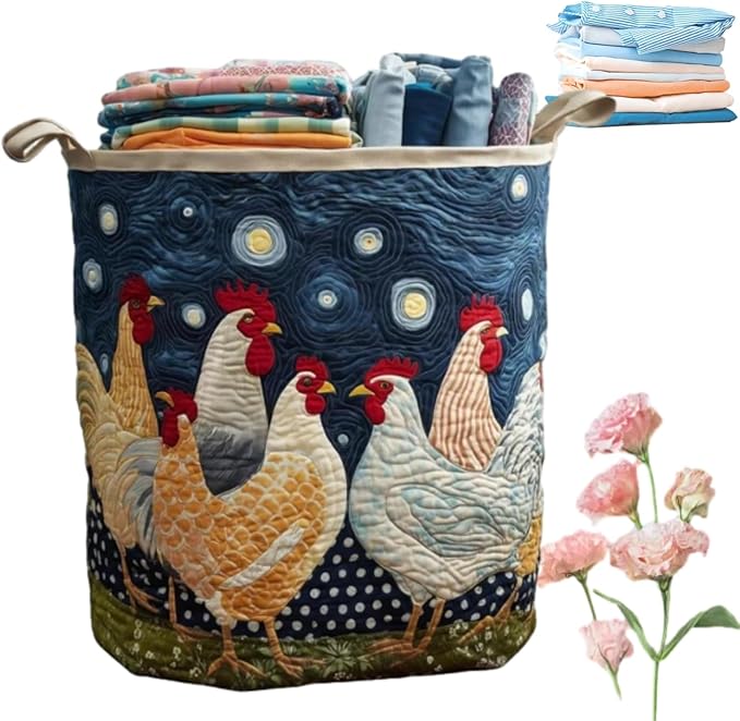 Aiorrax Quilted Laundry Basket with Handles, Boho Floral Fabric Storage Hamper, Large Soft Quilted Laundry Basket for Nursery, Bedroom, Laundry Room,Clothes & Toys (O, L)