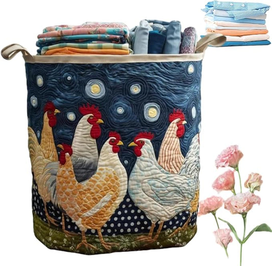 Aiorrax Quilted Laundry Basket with Handles, Boho Floral Fabric Storage Hamper, Large Soft Quilted Laundry Basket for Nursery, Bedroom, Laundry Room,Clothes & Toys (O, L)