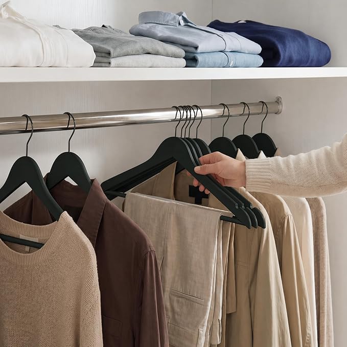StorageWorks Black Wooden Hangers 20 Pack, Heavy Duty Wood Hangers for Closet, Clothes Hangers for Coats, Shirts, Pants, Suits