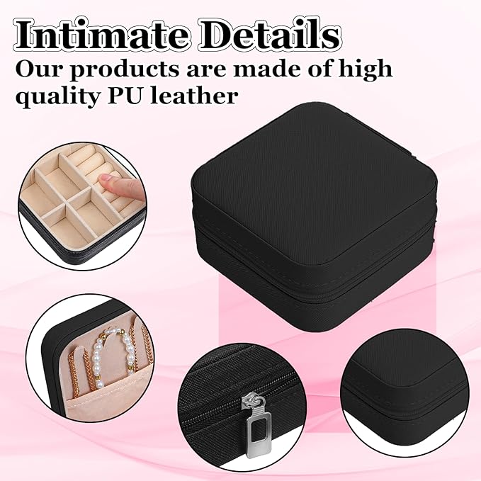 12pcs Mini Travel Jewelry Case,Black Bridesmaids Proposal Small Jewelry Box Mini Jewelry Organizer,Small PU Leather Portable Storage Box for Rings,Earrings,Necklaces,Pendants,Bracelets