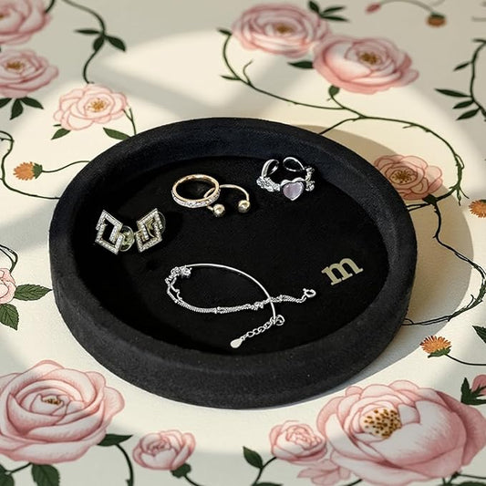 COLLECTIVE HOME - Velvet Jewelry Tray, 6" Monogrammed Jewelry Dish, Smooth Velour Display Dish for Rings, Earrings, Necklaces, Makeup, Personalized Gifts for Women (Black-m)