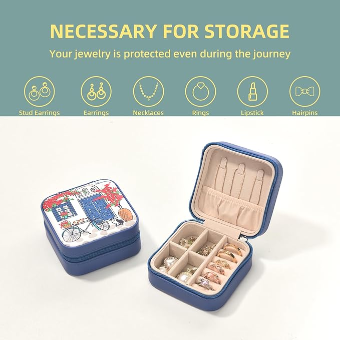 shunmei Mini Travel Jewelry Box,PU Leather Portable Jewelry Organizer Case,Art Accessories Storage Holder Boxes for Earring, Necklace, Rings, Bracelets (Two Cats)