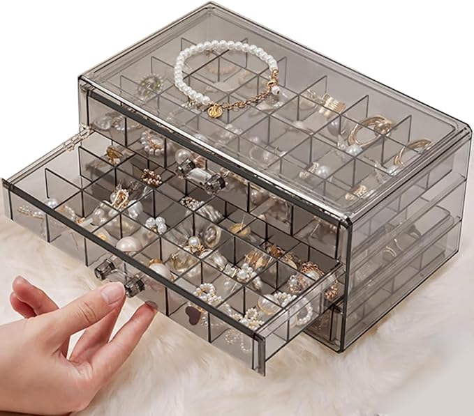 Earring Storage Box Organizer 3 Drawers Acrylic Jewelry Storage Box Holder Transparent Jewelry Display Stand with 72 Cells Gift for Women Girls