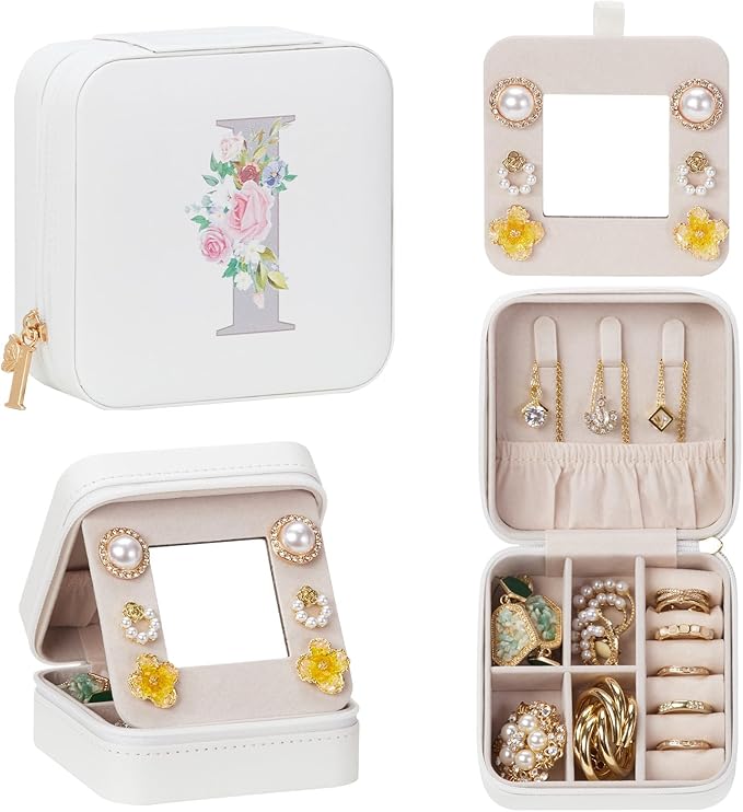 Enthralite Travel Jewelry Box for Girls: Traveling Jewelry Case Gift for Women - Mini Organizer for Necklaces Earrings White I