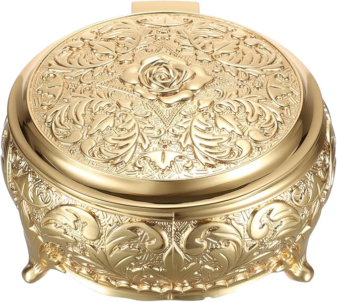 Hipiwe Vintage Metal Jewelry Box Different Shape- Small Antique Ring Earrings Necklace Storage Organizer Case Metal Treasure Chest Trinket Keepsake Gift Box