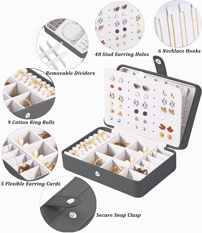 QBestry All-in-One Travel Jewelry Organizer for Women Black | Small Jewelry Box with 68 Earring Holes | Compact Portable Jewelry Case for Earrings, Rings, Necklaces | Perfect Gifts for Mom Wife Girls