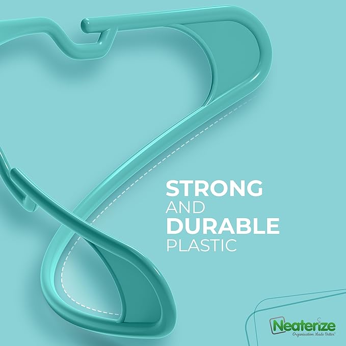 NEATERIZE Clothes Hangers Plastic 50 Pack for Adults - Plastic Hangers, The Perfect Coat Hanger and Space Saving Clothes Hangers for Closet, Percheros Ganchos para Colgar Ropa Hangars - Hangers
