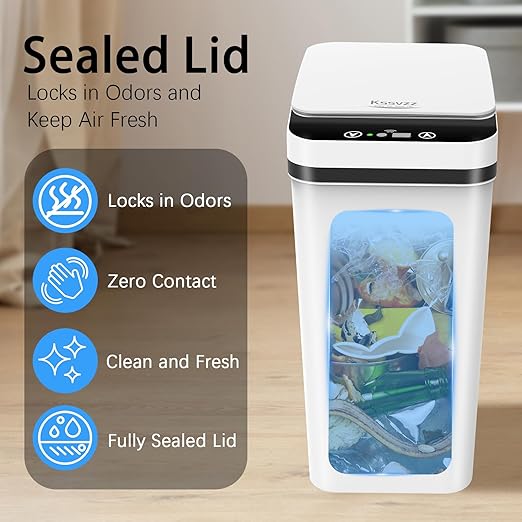 3 Pack Automatic Small Bathroom Trash Can with Lid - 2.5 Gallon Touchless Garbage Can, Motion Sensor Smart Trash Bin, Slim Dog Proof Trashcan, Waterproof Wastebasket for Bedroom Office Kitchen (White)