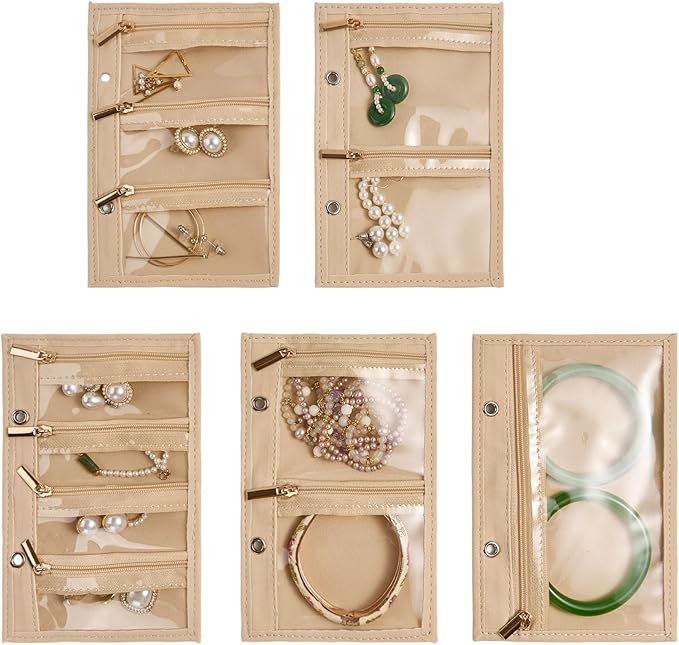 Travel Jewelry Ponch Storage Book Binder - Jewelry Binder Organizer Boxes PU Leather Case with Zipper Velvet Pouches for Rings & Necklaces - Black