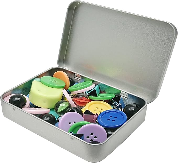 Hulless 6 Pcs Metal Hinged Tin Box Container Mini Portable Small Storage Container Kit with Lid for Home Storage 4.5x3.3x0.9 Inch, Silver